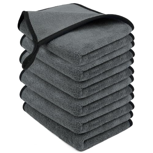 Adwio Mikrofasertücher Auto, 6 PCS 500GSM Mikrofasertücher Multifunktionales Motorrad Fusselfreie Handtuch,Reinigungstuch Microfasertuch für Auto Haushalt Küche Fenster, Grau, 30x40CM von Adiwo