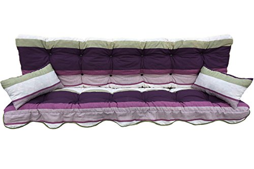 Adlatus-Kühnemuth Polsterauflage Hollywoodschaukelauflage Modell 928 wunderschönes Modell in Streifenausführung in violett/Beere/hellgrau (180 x 50 cm Hollywoodschaukelauflage) von Adlatus-Kühnemuth