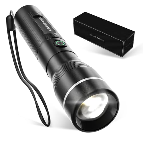 Adler Focus Taschenlampe | LED wiederaufladbar 2000 Lumen | Fokussierbare Strahlreichweite von 800 Metern | 28 Stunden Leuchtdauer | Für Camping, Wandern [Energieklasse A] von Adler Focus