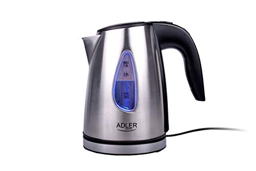 Adler AD 1203 AD1203 Wasserkocher 1630 W, Edelstahl 1 Liter, Silber/Schwarz von ADLER