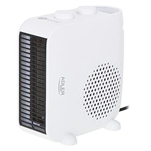 Adler AD 7725w Thermoventilator, 2000 W, Heizgerät mit Thermostat, Heizlüfter mit zwei Leistungsstufen, Elektroheizung für Wohnung, Bad, Büro, White von ADLER