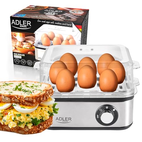 Adler Elektrischer Eierkocher 1-8 Eier Eier 500 Watt Edelstahlheizplatte Automatische Abschaltung Kontrollleuchte Überhitzungsschutz Eier Kocher Egg Cooker AD-4486 von ADLER