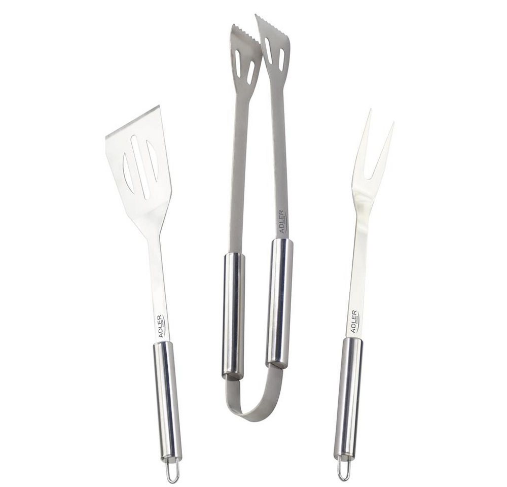 Adler Grillbesteck-Set AD 6728 Grillbesteck-Set, Pfannenwender, Grillgabel und Grillzange aus Edelstahl von Adler