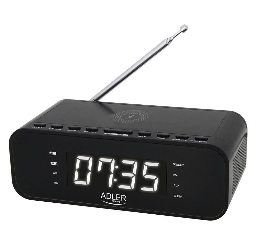 Adler Radiowecker AD 1192B mit kabellosem Ladegerät, digital, FM Radio, Bluetooth, schwarz von Adler