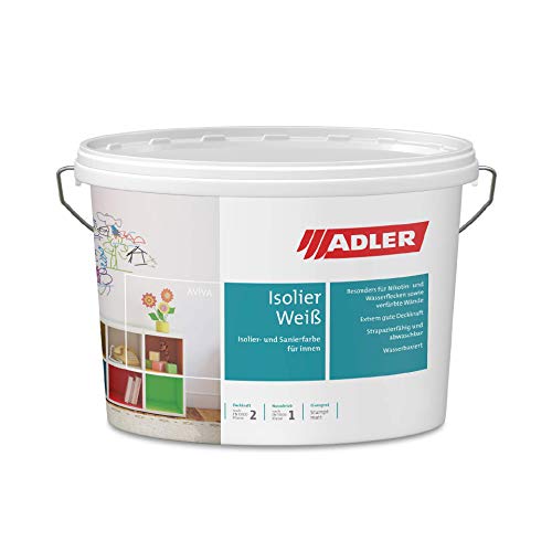 Aviva Isolier-Weiß 1 Liter, Nikotinfarbe und Renovierfarbe, hochwertige Wandfarbe weiss gegen Flecken mit hoher Deckkraft von ADLER