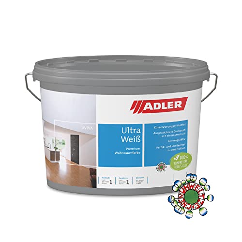 ADLER Wandfarbe weiss Aviva Ultra-Weiß, 1 Liter Dispersionsfarbe mit hoher Deckkraft für innen von ADLER