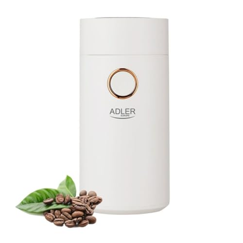 Adler AD 4446wg Electric Coffee Grinder, Stainless Steel, 150 W, Capacity up to 75 g, Coffee Beans, Coffee Grinder with Safety Blockage, White-Gold von ADLER