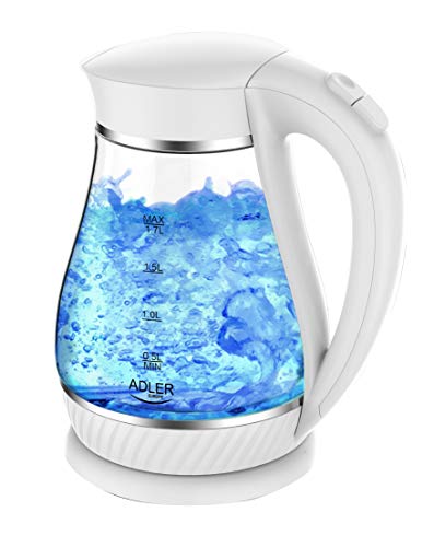 Adler AD 1274 white Glazen Waterkoker, Theekoker, Waterzuiveraar, Waterketel, Ketel 1,7 Liter LED Binnenverlichting, Weiß, 1.7 liters von ADLER