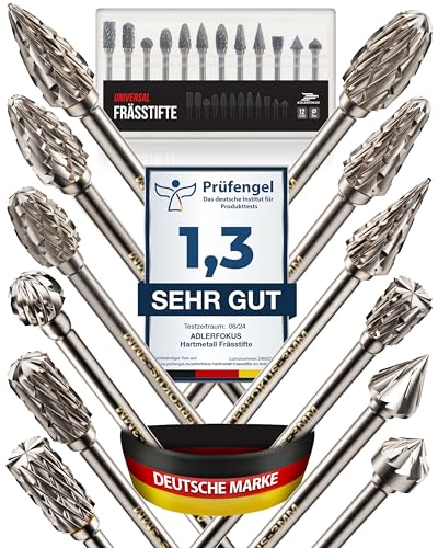Adlerfokus Hartmetall Frässtifte [UNIVERSAL] 12 Stück Metall Fräser mit 3mm Schaft - Hartmetallfräser - Metallfräser - Frässtifte für Metall - Metallfräse - Dremel Fräser - Fräsbohrer Metall von Adlerfokus