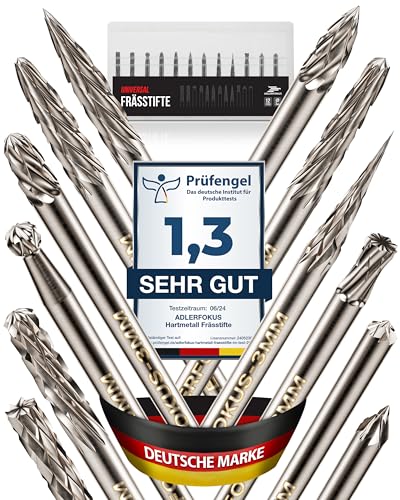 Adlerfokus Hartmetall Frässtifte [UNIVERSAL] 12 Stück Metall Fräser mit 3mm Schaft - Hartmetallfräser - Metallfräser - Frässtifte für Metall - Metallfräse - Dremel Fräser - Fräsbohrer Metall von Adlerfokus