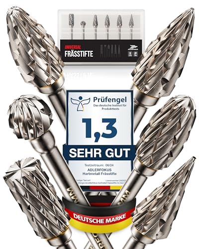 Adlerfokus Hartmetall Frässtifte [UNIVERSAL] 6 Stück Metall Fräser mit 3mm Schaft - Hartmetallfräser - Metallfräser - Frässtifte für Metall - Metallfräse - Dremel Fräser - Fräsbohrer Metall von Adlerfokus