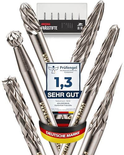 Adlerfokus Hartmetall Frässtifte [UNIVERSAL] 6 Stück Metall Fräser mit 3mm Schaft - Hartmetallfräser - Metallfräser - Frässtifte für Metall - Metallfräse - Dremel Fräser - Fräsbohrer Metall von Adlerfokus