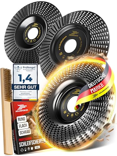 Adlerfokus Holz Schleifscheibe 115mm Set Winkelschleifer [EXTRA SCHARF] Flexscheibe für Holz - Wurzelfräse - Lackfräse - Baumstumpffräse - Raspelscheibe - Schleifen mit einer Flex Schleifscheibe von Adlerfokus