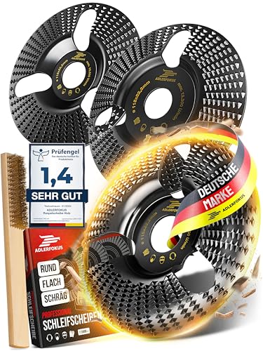 Adlerfokus Holz Schleifscheibe 115mm Set Winkelschleifer [EXTRA SCHARF] Flexscheibe für Holz - Wurzelfräse - Lackfräse - Baumstumpffräse - Raspelscheibe - Schleifen mit einer Flex Schleifscheibe von Adlerfokus