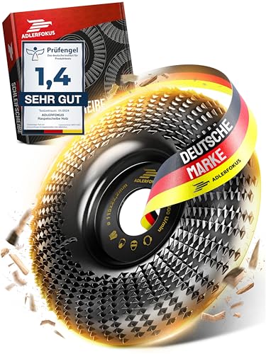 Adlerfokus Holz Schleifscheibe 115mm für Winkelschleifer [EXTRA SCHARF] - Flexscheibe, Wurzelfräse, Lackfräse, Baumstumpffräse, Raspelscheibe - Schleifen Mit Einer Flex von Adlerfokus