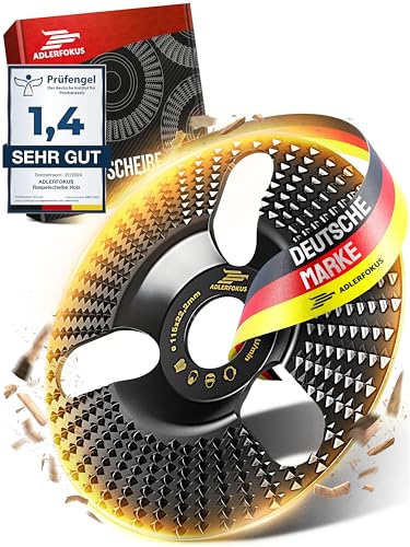 Adlerfokus Holz Schleifscheibe 115mm Winkelschleifer [EXTRA SCHARF] Flexscheibe für Holz - Wurzelfräse - Lackfräse - Baumstumpffräse - Raspelscheibe - Holz schleifen mit einer Flex Schleifscheibe von Adlerfokus