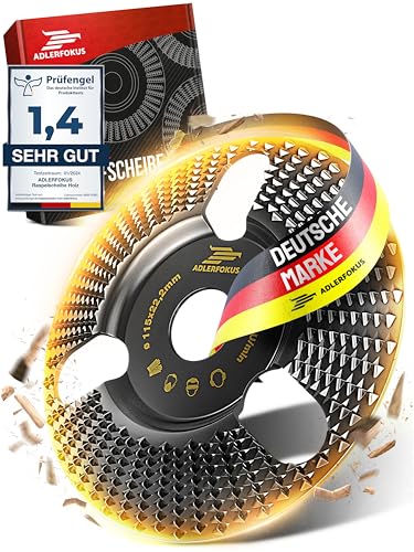 Adlerfokus Holz Schleifscheibe 115mm Winkelschleifer [EXTRA SCHARF] Flexscheibe für Holz - Wurzelfräse - Lackfräse - Baumstumpffräse - Raspelscheibe - Schleifen mit einer Flex Schleifscheibe von Adlerfokus