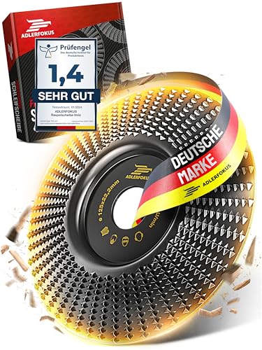 Adlerfokus Holz Schleifscheibe 125mm Winkelschleifer [EXTRA SCHARF] Flexscheibe für Holz - Wurzelfräse - Lackfräse - Baumstumpffräse - Raspelscheibe - Schleifen mit einer Flex Schleifscheibe von Adlerfokus