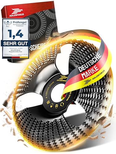 Adlerfokus Holz Schleifscheibe 125mm Winkelschleifer [EXTRA SCHARF] Flexscheibe für Holz - Wurzelfräse - Lackfräse - Baumstumpffräse - Raspelscheibe - Schleifen mit einer Flex Schleifscheibe von Adlerfokus