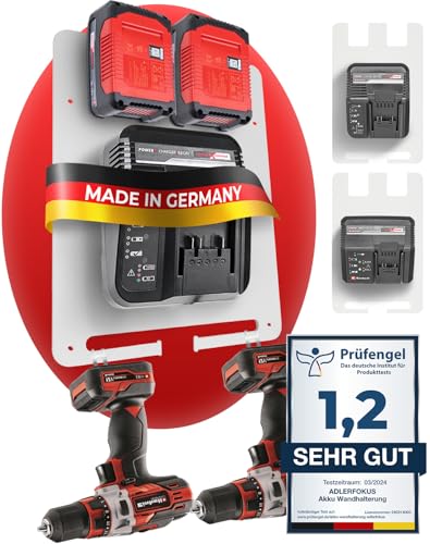 Adlerfokus Wandhalterung für Einhell Akkus & Ladegeräte [MADE IN GERMANY] Einhell Akkuhalter Wandhalterung mit Premium Montagematerial - Einhell Akku Wandhalterung 18V - Einhell Akku Halterung Wand von Adlerfokus