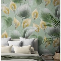 Blatt Tapete Blumenwandbild, Moderne Blumenblätter Wohnkultur Für Wohnzimmer Schlafzimmer Eingangsbereich Cafe | Fl88 von AdmaWallArt