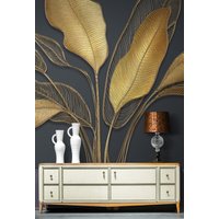 Moderne Kunst Blattgold Tapete Floral Wandbild Modernes Wohndekor Für Wohnzimmer Schlafzimmer Eingangsbereich Cafe | Fl88A von AdmaWallArt