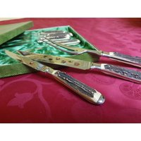 Anton Wingen Solingen Germany Schnitzerei Set, Geweihgriff Messer von AdmirasTreasure