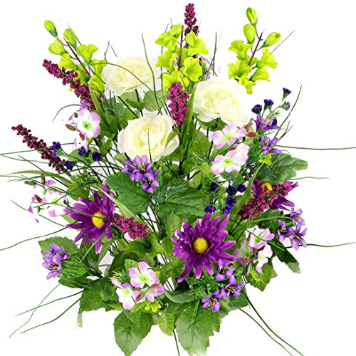 Künstliche Dahlie, Morning Glory und Ranunkeln und Blüten Füllstoffe gemischter Busch - 30 Stiele für Zuhause, Hochzeit, Restaurant und Büro, Dekoration, Arrangement, Violett/Creme/Kiwi von Admired By Nature