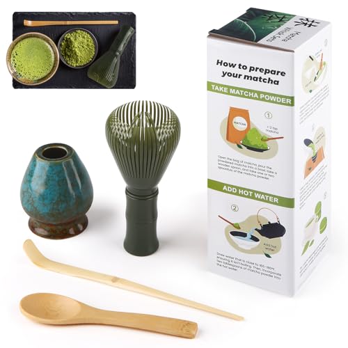 4 Piece Matcha Set, Matcha Broom, Macha Tea Set with Matcha Spoon, Whisk Holder, Matcha Besen, Matcha Zubehör Traditional Japanese Tea Ceremony Best Gift for Matcha Lovers, Farbverlauf Blau von Admygo