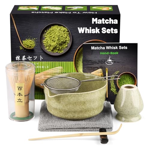7 Piece Matcha Set, Matcha Broom, Macha Tea Set with Matcha Spoon, Whisk Holder, Matcha Besen, Shovel, Strainer, Matcha Zubehör Traditional Japanese Matcha Tea Set, Matcha-Grün von Admygo