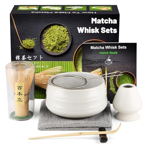 7 Piece Matcha Set, Matcha Broom, Macha Tea Set with Matcha Spoon, Whisk Holder, Matcha Besen, Shovel, Strainer, Matcha Zubehör Traditional Japanese Matcha Tea Set, Weiß von Admygo