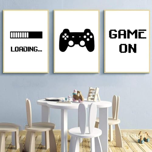 AdoDecor Bilder auf Leinwand Game Loading Gaming-Raumdekoration Wandbilder Wohnzimmer Bilder Set Poster mit Zitaten zu Gamepad-Spielern Bild Schlafzimmer Badezimmer(Ungerahmt) von AdoDecor
