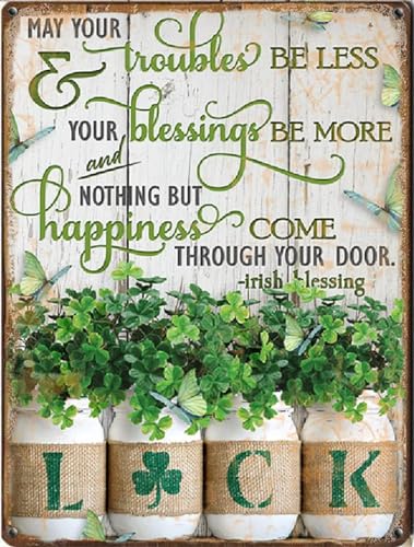 AdoSia St Patricks Day Irish Blessing Kleeblatt Blechschild, Troubles Less Blessings More Happiness Come, St. Patricks Day Glücksgeschenk, Kaffeebar, Wohnzimmer, Bauernhaus, Blechschild AdoSia St Patricks Day Irish Blessing Kleeblatt Blechschild, Troubles Less Blessings More Happiness Come, St. Patricks Day Glücksgeschenk, Kaffeebar, Wohnzimmer, Bauernhaus, Blechschild von AdoSia