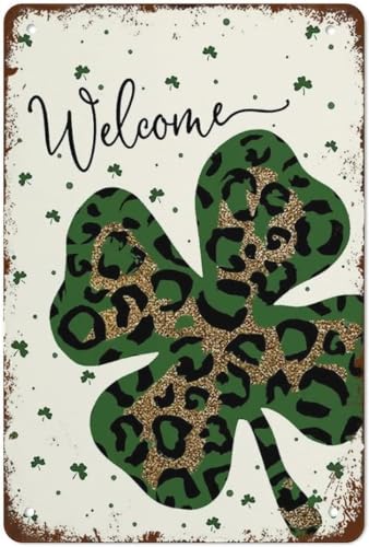 St. Patrick's Day Blechschild Leopard Kleeblatt Gepard Kleeblatt Kleeblatt Lustiges Vintage Metall-Blechschild für Schlafzimmer Wohnzimmer Hof Garten Wanddekoration Geschenk 20,3 x 30,5 cm von AdoSia