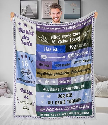 Adolgutty 16. Geburtstag Junge Geschenke zum 16 Geburtstag Junge, Geschenkideen 16 Geburtstag Junge 16 Geburtstag Geschenk Junge für Freund Sohn Bruder, Flauschige Kuscheldecke 150x200cm von Adolgutty