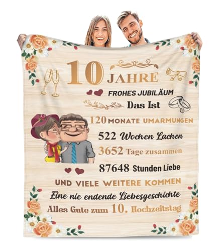 Adolgutty Geschenk zum 10 Hochzeitstag, 10 Jahre Hochzeitstag Geschenk Decke für Frauen Männer Paare, Hochzeitstag, Kuscheldecke Flauschig 150x200cm von Adolgutty