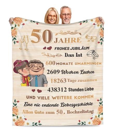 Adolgutty Goldene Hochzeit Geschenke, 50 Jahre Hochzeitstag Geschenke Decke für Frauen Männer Paare, Jahrestag Hochzeitstag, Kuscheldecke Flauschig 130x150cm von Adolgutty