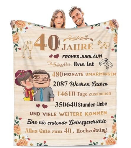 Adolgutty Rubinhochzeit Geschenk, 40. Jahre Hochzeitstag Geschenke Decke für Frauen Männer Paare, Jahrestag Hochzeitstag, Kuscheldecke Flauschig 130x150cm von Adolgutty