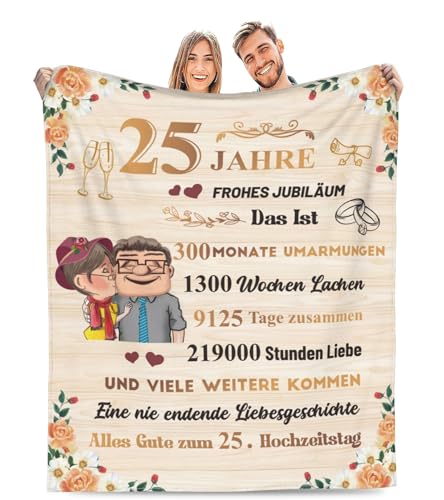 Adolgutty Silberne Hochzeit Geschenk, 25. Jahre Hochzeitstag Geschenke Decke für Frauen Männer Paare, Jahrestag Hochzeitstag, Kuscheldecke Flauschig 130x150cm von Adolgutty