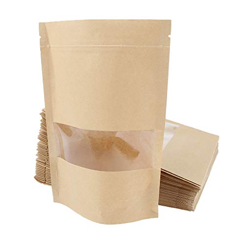 50x Kraftpapier Tasche stehen oben Beutel Lebensmittel Zip Lock Verpackung w/Fenster 12x20+4 von Adoorniequea