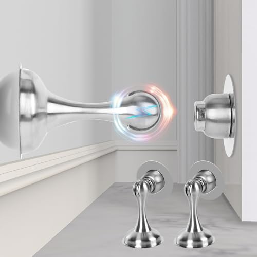 Adorila 2 Stück Türstopper, magnetischer Türstopper, Edelstahl, magnetischer Türschnapper, doppelseitiger selbstklebender Türhalter hält die Tür offen (Silber) von Adorila