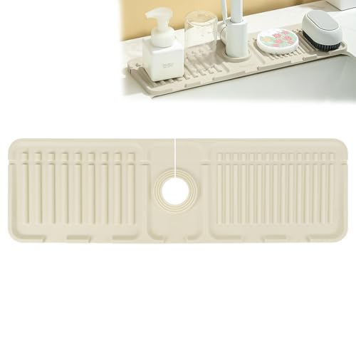 Adorila Silikon-Spritzschutz, 5° Neigung für Küchenspüle, Spritzschutz, 44,5 x 14 cm, Wasserhahngriff, Tropffangschale für Bad und Küche, Arbeitsplatte (Beige) von Adorila