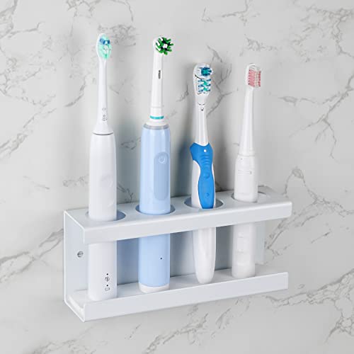 Adorila Elektrischer Zahnbürstenhalter zur Wandmontage, 4 Schlitze, Zahnbürstenständer mit Kieselgurschale, Zahnbürstenhalter, kompatibel mit AquaSonic Black Series, Kingheroes Sonic, Oral-B (Weiß) von Adorila