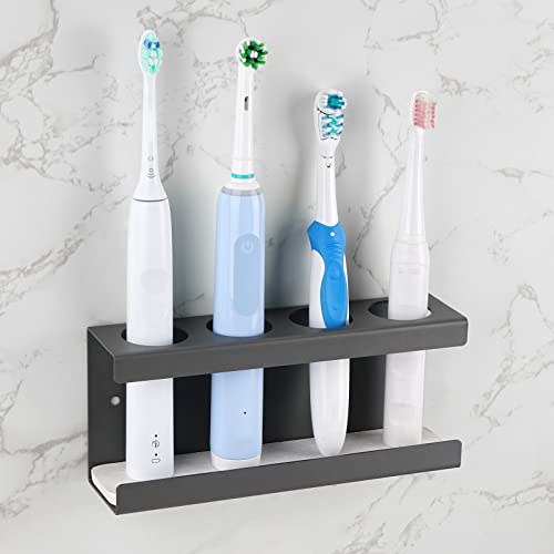 Adorila Elektrischer Zahnbürstenhalter zur Wandmontage, 4 Schlitze, Zahnbürstenständer mit Kieselgur-Schale, Zahnbürstenhalter kompatibel mit AquaSonic Black Series, Kingheroes Sonic, Oral-B (Grau) von Adorila