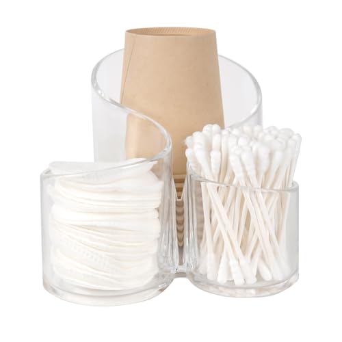 Adorila Wattestäbchenhalter Spender für Wattebällchen, Wattepads, Zahnseide, transparentes Kunststoffglas mit 3 Fächern, Badezimmer-Schminktisch-Organizer, Zubehör für Aufbewahrungsbehälter Adorila Wattestäbchenhalter Spender für Wattebällchen, Wattepads, Zahnseide, transparentes Kunststoffglas mit 3 Fächern, Badezimmer-Schminktisch-Organizer, Zubehör für Aufbewahrungsbehälter von Adorila