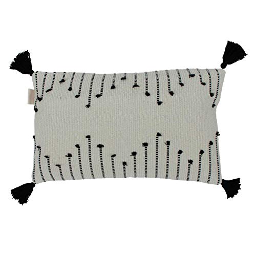 Adorist Boho Kissenbezug Tassel, rechteckig 35x50cm - schwarz-weiße Kissenhülle im Boho-Stil mit Tasseln an den Ecken - ohne Innenkissen von Adorist