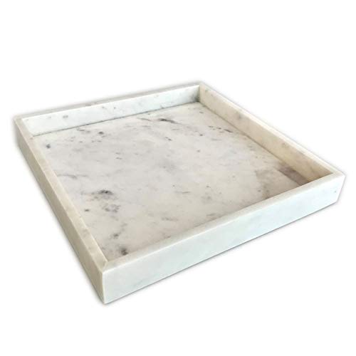 Adorist Marmortablett - Tablett aus weissem Marmor - Marble Tray - Dekotablett - Serviertablett - quadratisch - Marmoroptik - weiß - 30x30x4cm von Adorist
