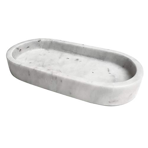Adorist ovales Marmortablett - Tablett aus weißem Marmor - Marble Tray - Dekotablett - Serviertablett - rechteckig - Marmoroptik - weiß - oval - 11x22x4cm von Adorist
