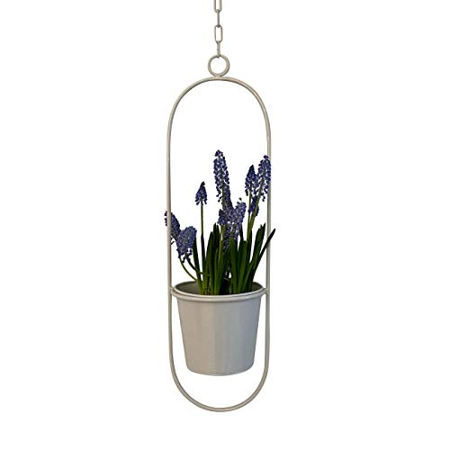 Hängetopf mit herausnehmbarem Blumentopf 'Hanging Garden' Oval, weiß - Ovaler Dekoring an Metallkette mit Übertopf für Pflanzen von Adorist