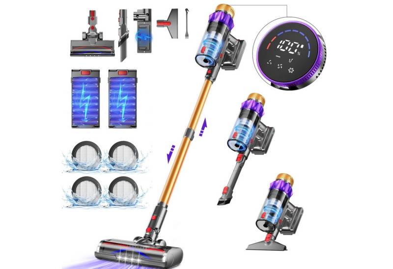 Adormii Akku-Hand-und Stielstaubsauger 65000Pa Akku Staubsauger,70 Mins/550W/1.6L/HEPA*4,Smart LED-Display, Smart LED-Display,V-Anti-Tangle-Bürste,Kabelloser Staubsauger mit 4 Duftpaneele von Adormii